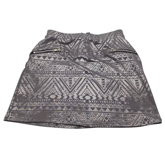 Scream & Shout Girls Aztec Pattern Skirt L Gray With Zipper & Pockets - Picture 1 of 12